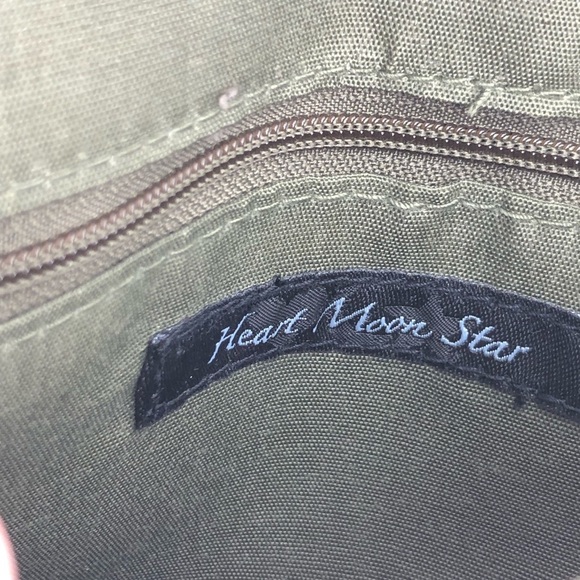 Heart moon star olive green with copper color block, canvas waist purse - Picture 7 of 13